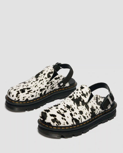 Zebzag Dalmatian Hair On Leather Platform Mules