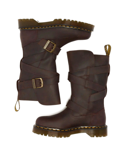Anistone Two Strap Crazy Horse Leather Biker Boots