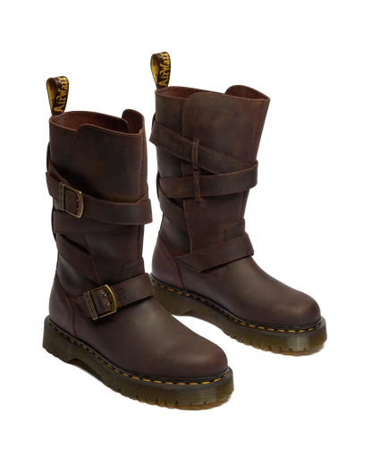 Anistone Two Strap Crazy Horse Leather Biker Boots