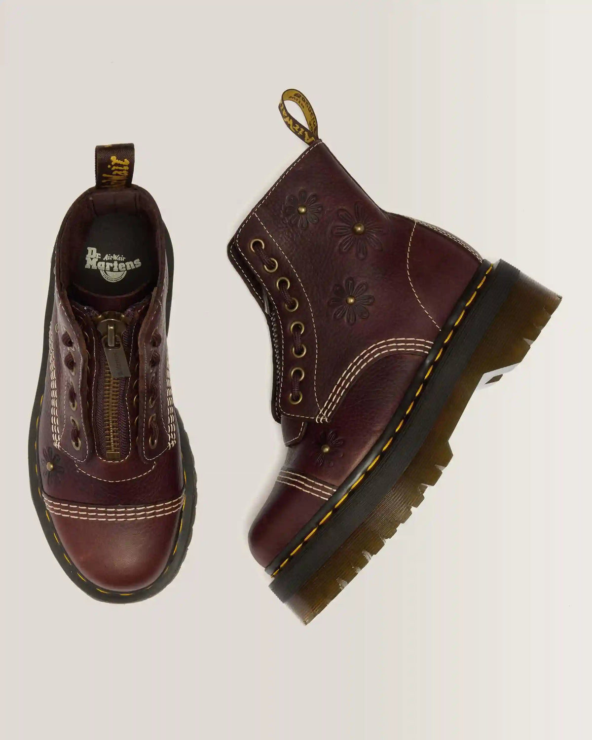 Sinclair Flower Grizzly Leather Platform Boots