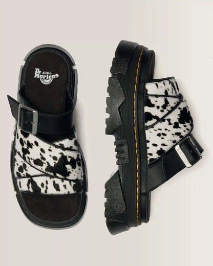 Mattison Slide Dalmatian Hair On Leather Sandals