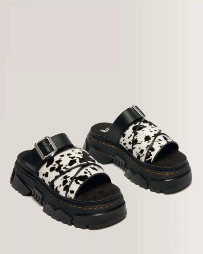 Mattison Slide Dalmatian Hair On Leather Sandals