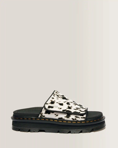 Zebzag Dalmatian Hair On Leather Platform Slides