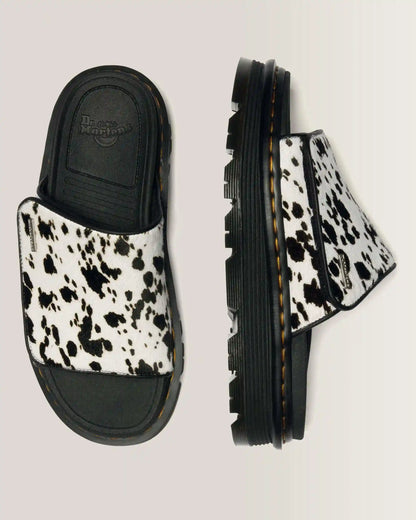 Zebzag Dalmatian Hair On Leather Platform Slides