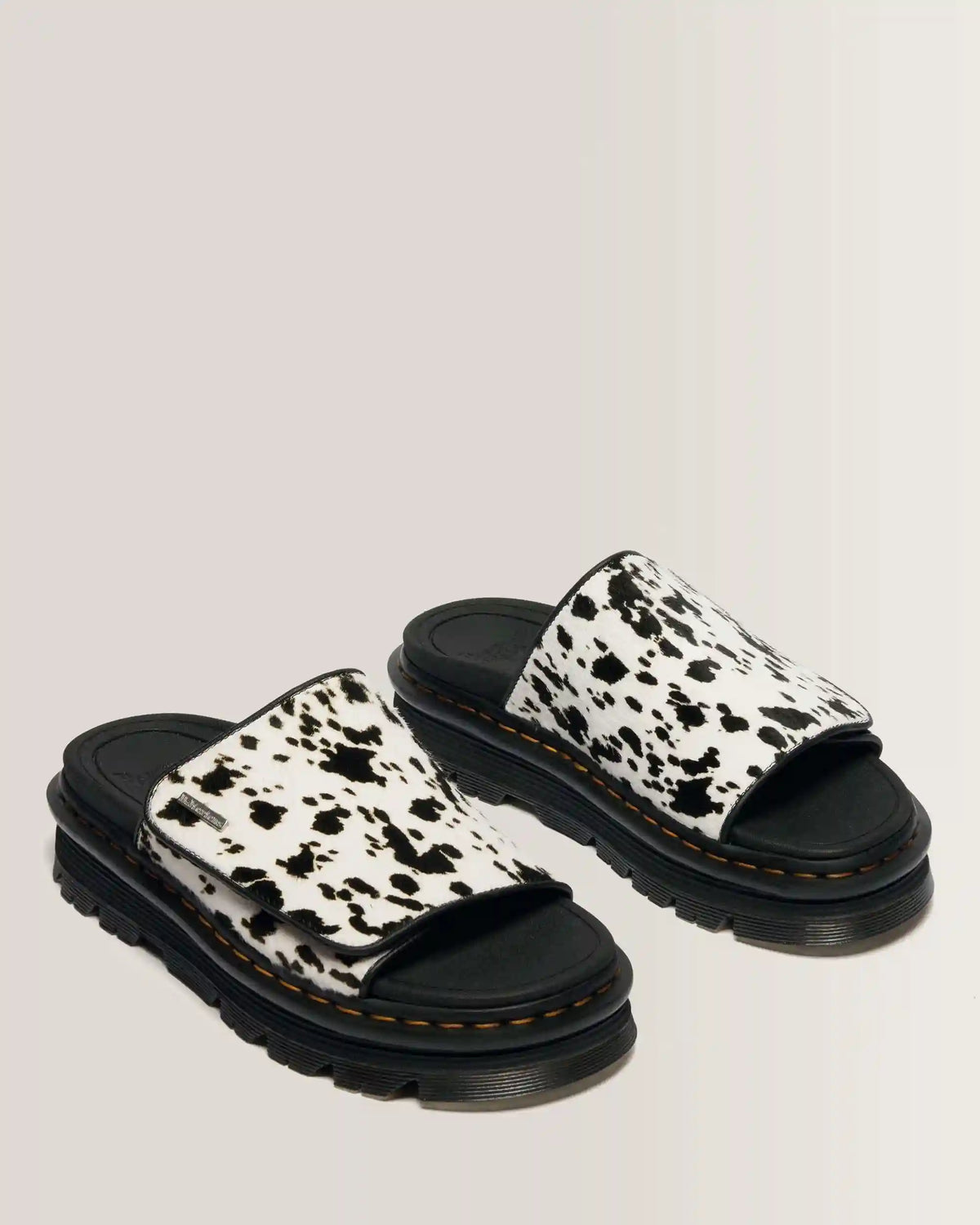 Zebzag Dalmatian Hair On Leather Platform Slides