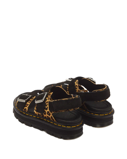 Zebzag Leopard Hair On Leather Sandals