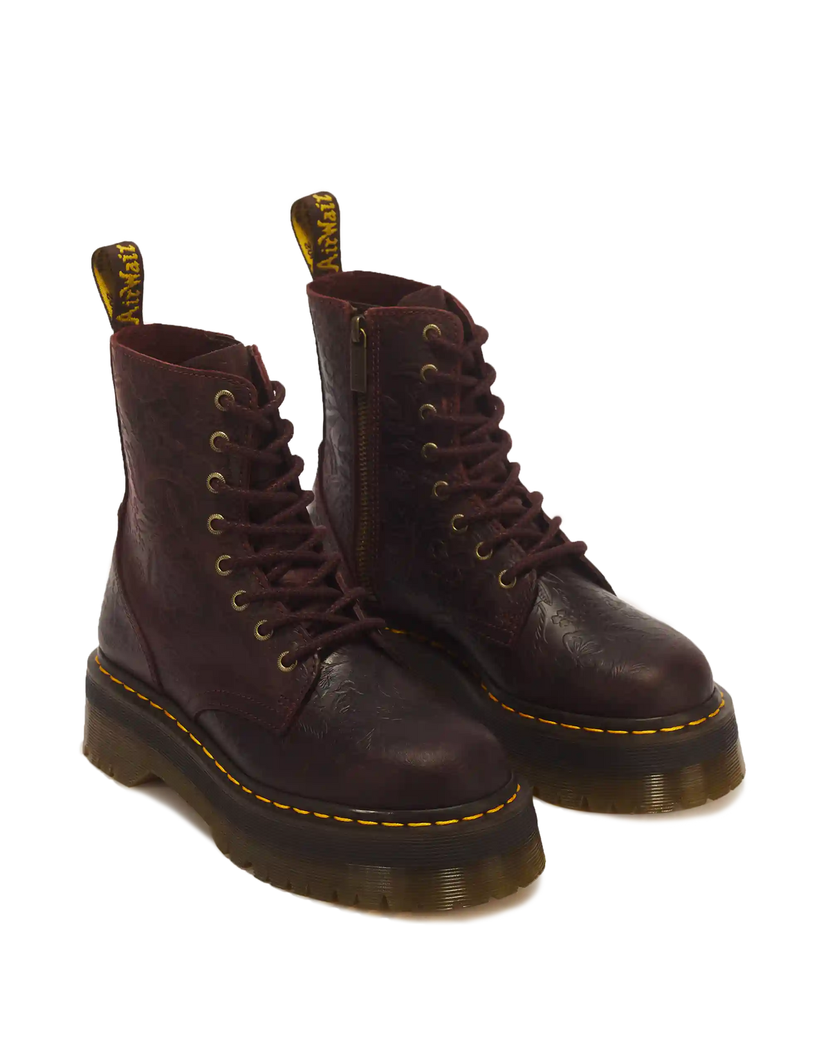 Jadon Floral Emboss 8 Eye Crazy Horse Leather Platform Boots