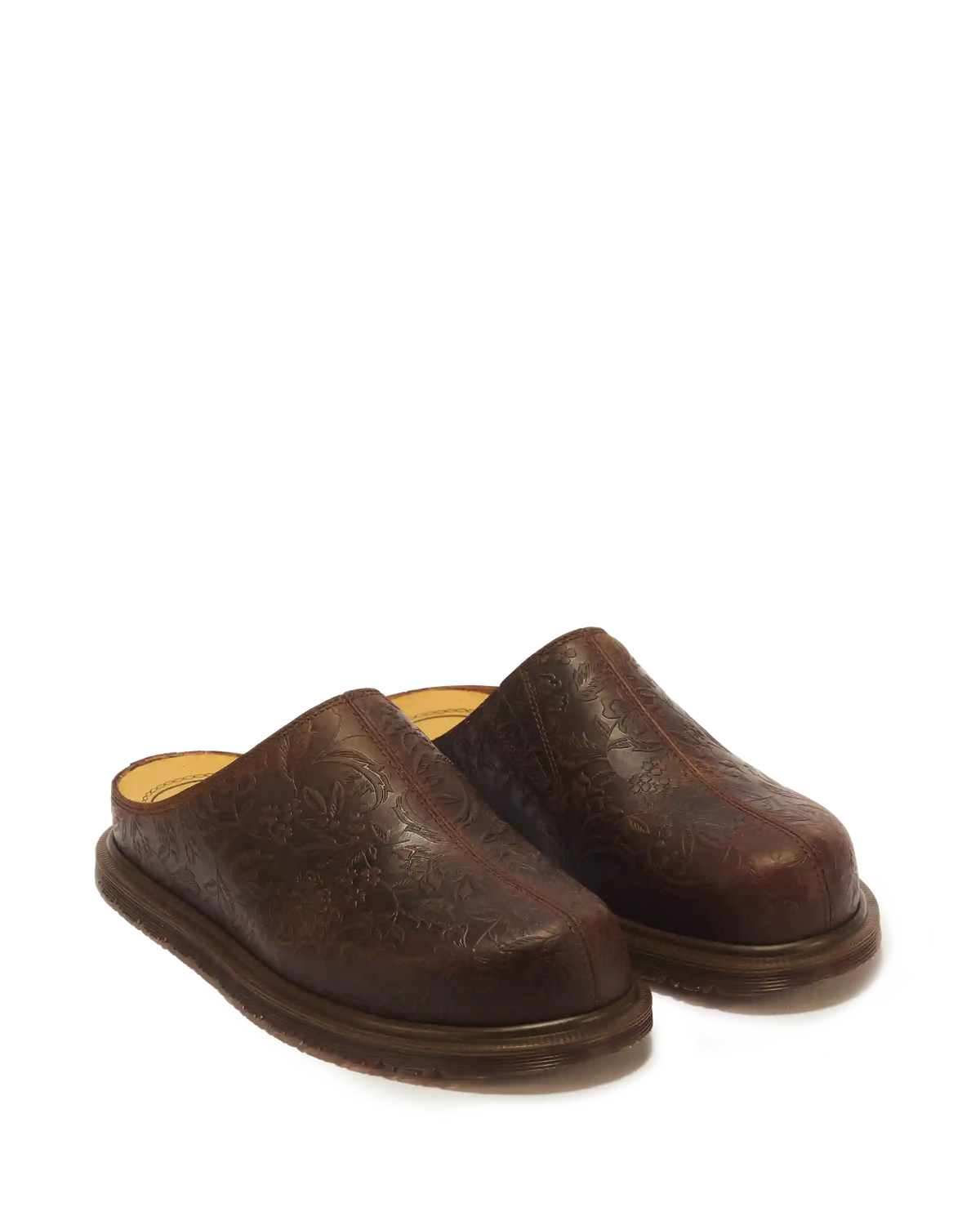 San Floral Emboss Crazy Horse Leather Mules