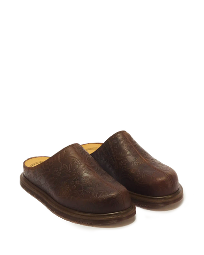 San Floral Emboss Crazy Horse Leather Mules