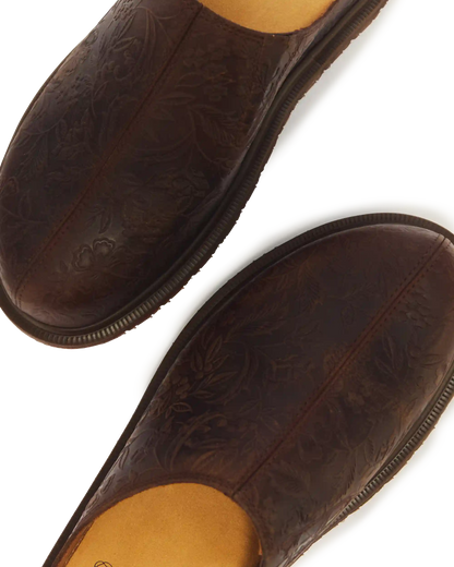 San Floral Emboss Crazy Horse Leather Mules