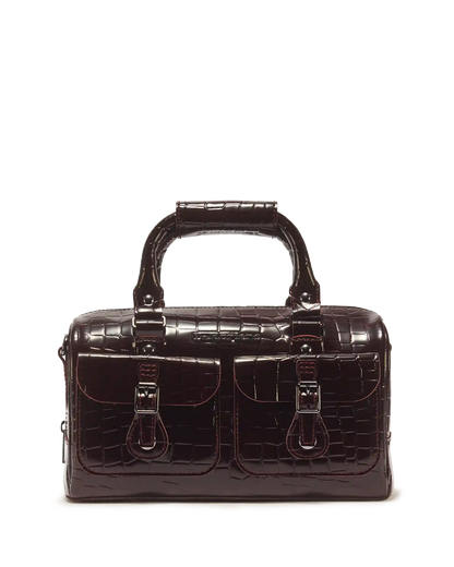 Top Handle Croc Emboss Leather Bag